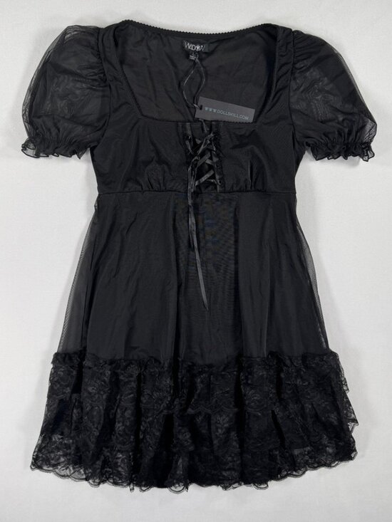 Dolls Kill Dresses & Skirts - NWT Dolls Kill Widow Mini Dress Black Lined Lace Trim Corset Goth Witchy Large